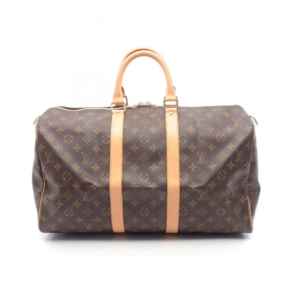 LOUIS VUITTON Brown Monogram Leather Keepall 45 Boston Bag